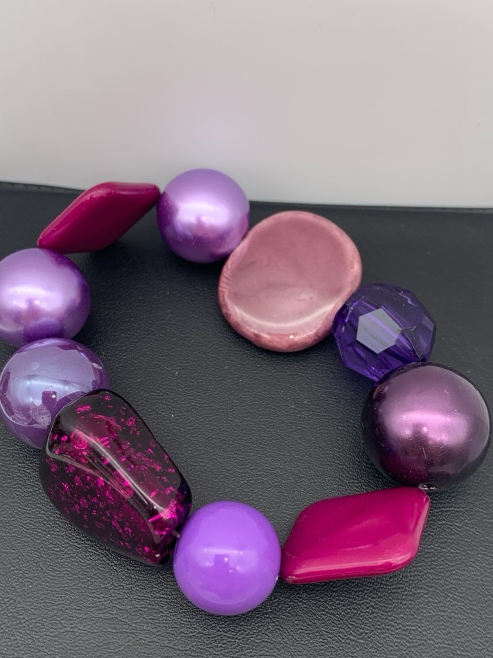 Chunky shades of Purple Mixed Bead Stretch Bracelet